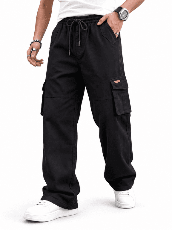 Men's Baggy Jeans | Adjustable Drawstring Elastic Waist Cargo Denim Pants for Men