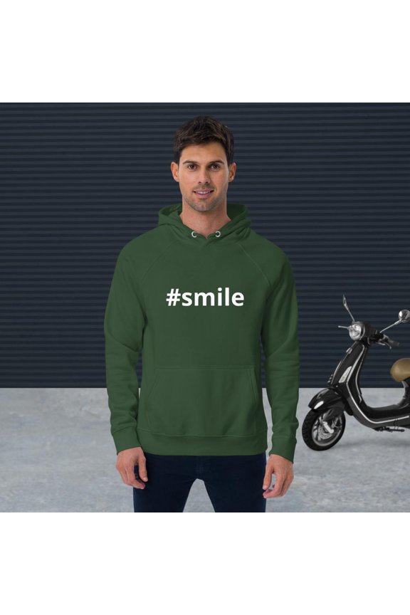 #smile Unisex eco raglan #hoodie #hashtag #merch (Bottle green, S)