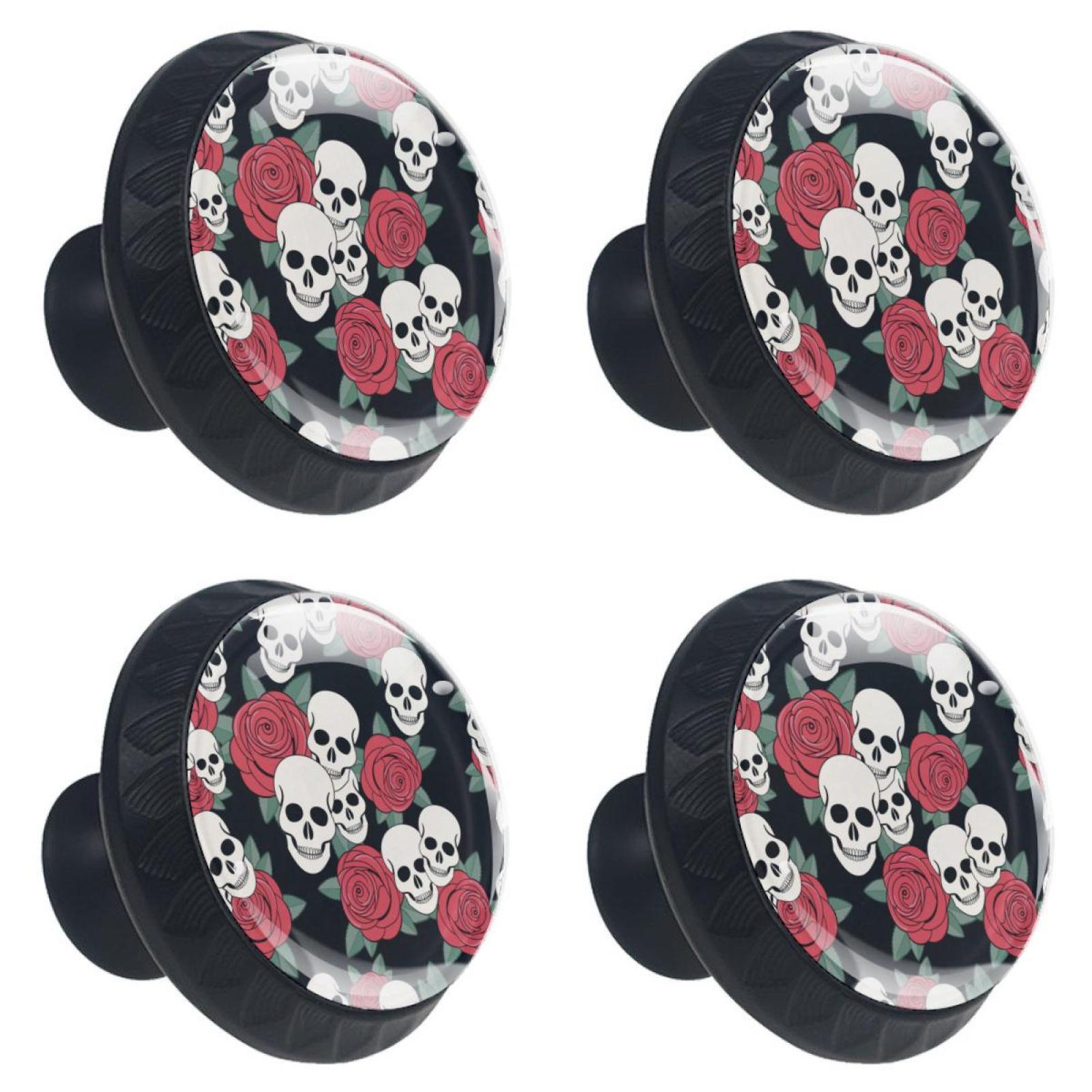 smiling skull head roses pattern Set of 4 DIY Handle Wardrobe Kitchen