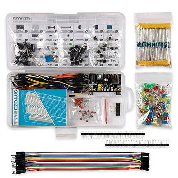 Smraza Basic Starter Kit with Breadboard Power Supply Jumper Wires Resistors LED Compatible with Arduino R3 Mega2560 Nano Raspberry Pi