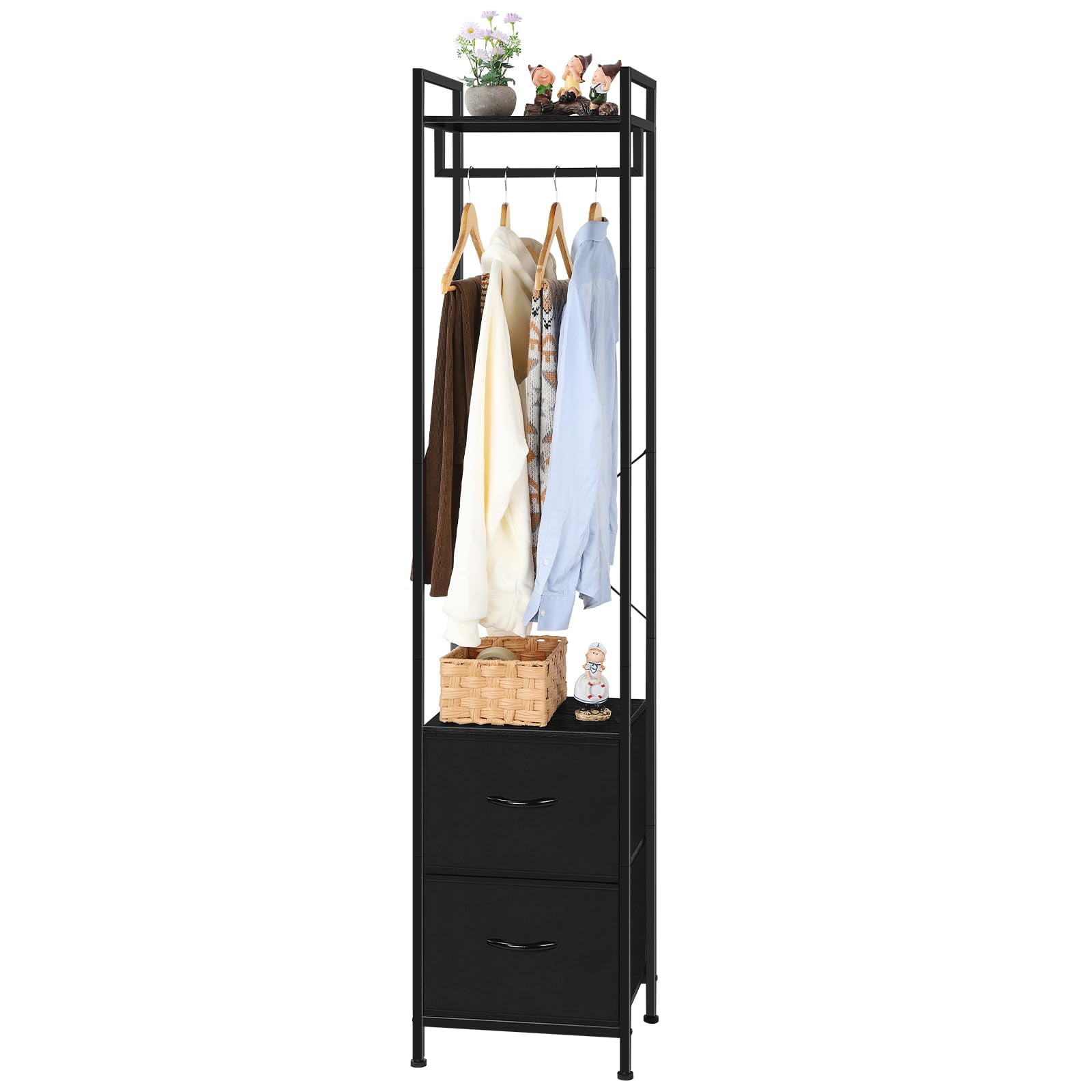 smusei Clothes Rack 3 Tiers Heavy Duty Coat Rack with 2 Fabric Drawers ...