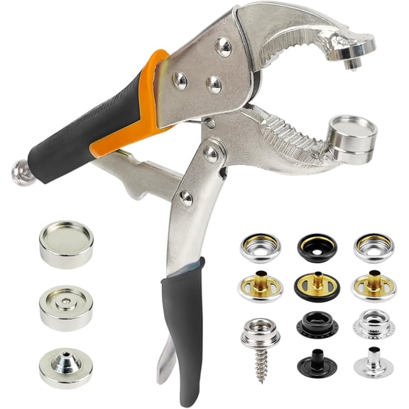 snap Fastener Tool,Snap Tool for Boat Covers, Heavy Duty Snap Setter Pliers Canvas Snap Fasteners Kit Includes 60 Sets 15mm Stainless Snaps