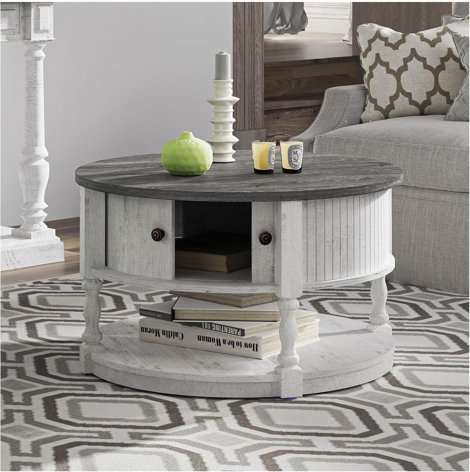 Snbywihxnm Round Coffee Table With Storage Farmhouse Coffee Table With