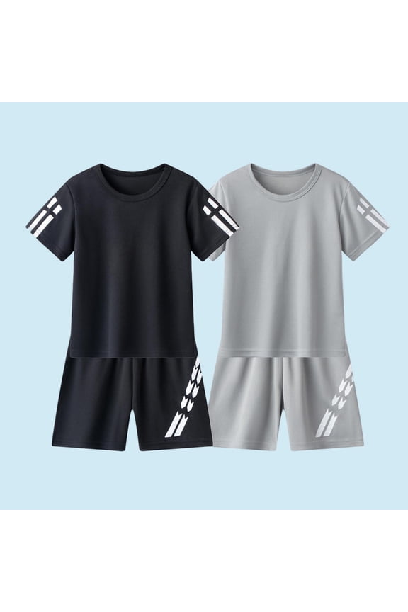 2 Pack Boys Athletic Shorts Sets Kids Quick Dry Short Sleeve Shirts Shorts Set 2 Piece Summer Outfits Tracksuit 3-14 Years