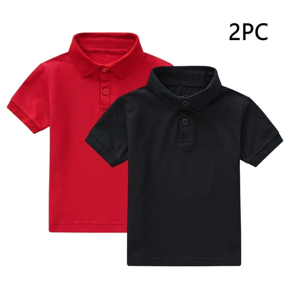 snilers 2 Pack Boys Girls Short Sleeve Golf Shirts Summer School Uniform Button Closure Solid Collared Shirt 1-13 Years