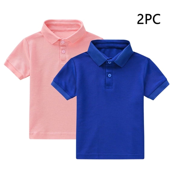 snilers 2 Pack Boys Girls Short Sleeve Golf Shirts Summer School Uniform Button Closure Solid Collared Shirt 1-13 Years