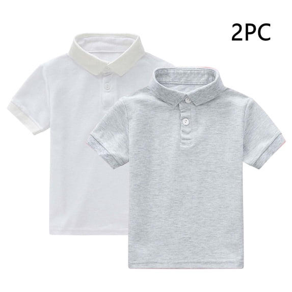 snilers 2 Pack Boys Girls Short Sleeve Golf Shirts Summer School Uniform Button Closure Solid Collared Shirt 1-13 Years
