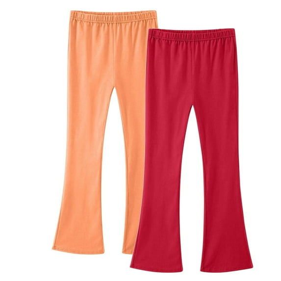 snilers 2 Pack Toddler Girls Flare Leggings Soft Comfy Elastic Waist Cotton Pants Casual Trendy Solid Sweatpants for Kids 3-16 Years
