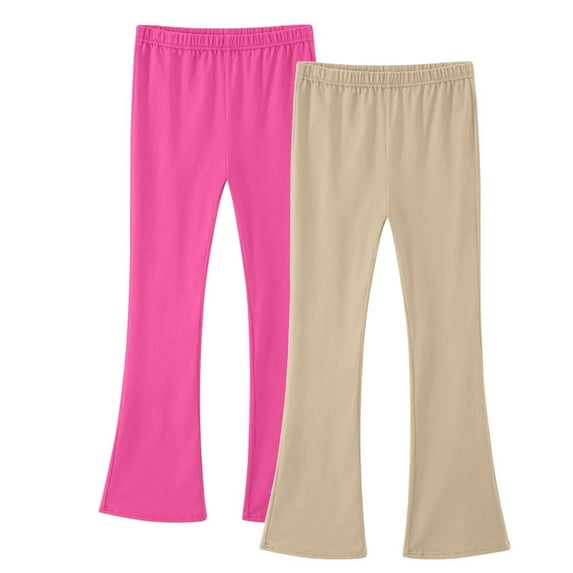 snilers 2 Pack Toddler Girls Flare Leggings Soft Comfy Elastic Waist Cotton Pants Casual Trendy Solid Sweatpants for Kids 3-16 Years