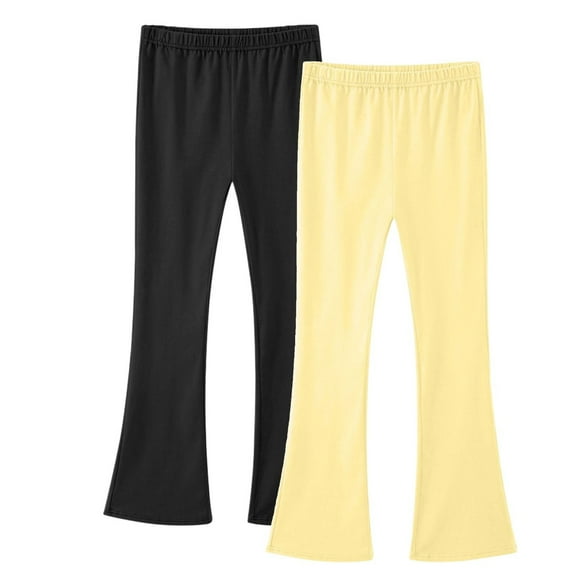 snilers 2 Pack Toddler Girls Flare Leggings Soft Comfy Elastic Waist Cotton Pants Casual Trendy Solid Sweatpants for Kids 3-16 Years