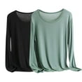 thumbnail image 1 of snilers 2 Pack Tops for Women Scoop Neck Long Sleeve Pullover Ultra Thin Solid Color Soft Modal ​​​​​​​Underwear Loose Fit Undershirt, 1 of 2
