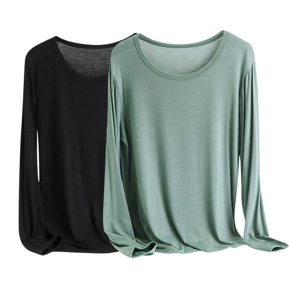 snilers 2 Pack Tops for Women Scoop Neck Long Sleeve Pullover Ultra Thin Solid Color Soft Modal ​​​​​​​Underwear Loose Fit Undershirt
