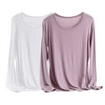thumbnail image 1 of snilers 2 Pack Tops for Women Scoop Neck Long Sleeve Pullover Ultra Thin Solid Color Soft Modal ​​​​​​​Underwear Loose Fit Undershirt, 1 of 2
