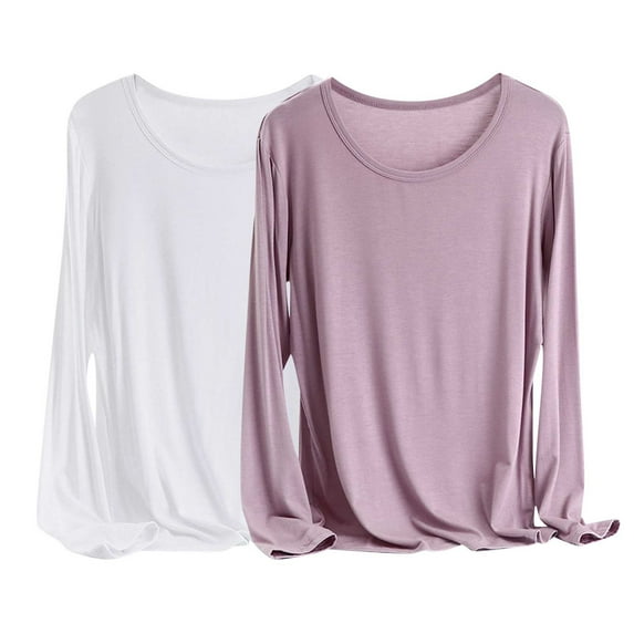 snilers 2 Pack Tops for Women Scoop Neck Long Sleeve Pullover Ultra Thin Solid Color Soft Modal ​​​​​​​Underwear Loose Fit Undershirt
