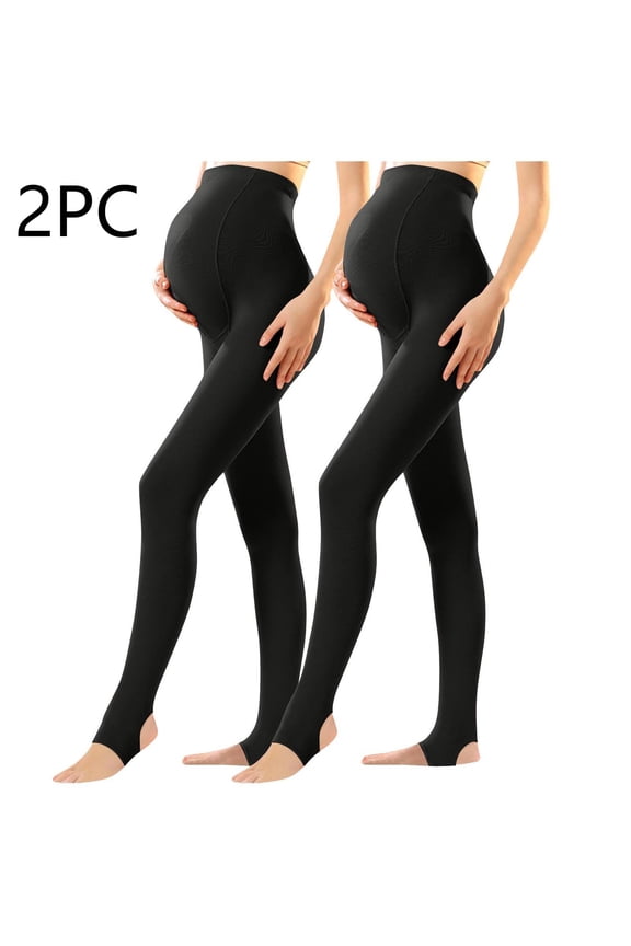 2 Pack Womens Maternity Pantyhose Open Toe Over The Belly Thermal Tights Soft Comfy Stretchy Pregnancy Leggings