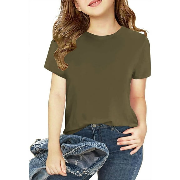 snilers 2 Pcs Girls Shirts Crew Neck Short Sleeve Casual Stylish Comfortable Summer Top Solid Color Basic Tees Blouses for 2-12 Years Girls and Boys