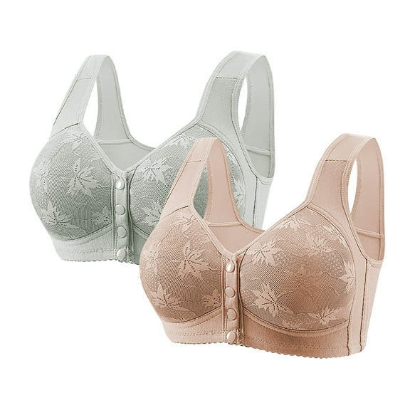 snilers 2 Pcs Sports Bras for Older Women Front Closure Push Up Bra Wireless Comfortable Everyday Bras Full Coverage Bralettes