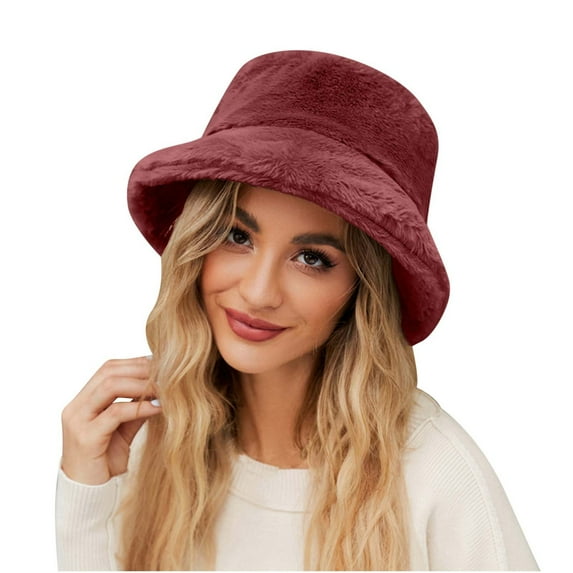 snilers 2024 Bucket Hat Women Plush Fuzzy Winter Faux Furs Cozy Wide-brimmed Fisherman Cap Warm Multi-colored Stylish Hats
