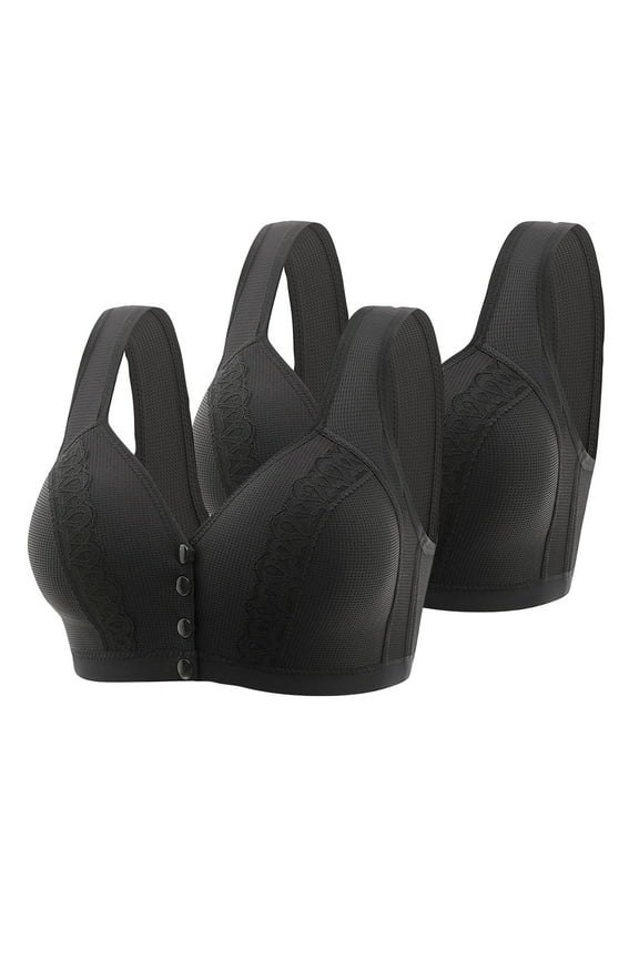 2PC Bras for Women Front Button No Underwire Push Up Bras Full Coverage Large Bust Brass Comfy Sleep Everyday Bra