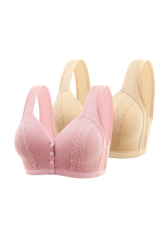 2PC Bras for Women Front Button No Underwire Push Up Bras Full Coverage Large Bust Brass Comfy Sleep Everyday Bra