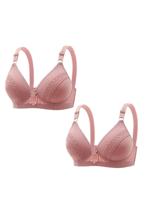 2PC Brass for Women No Underwire Breathable Embroidered Everyday Bras Comfort Full Coverage Sleep Bras