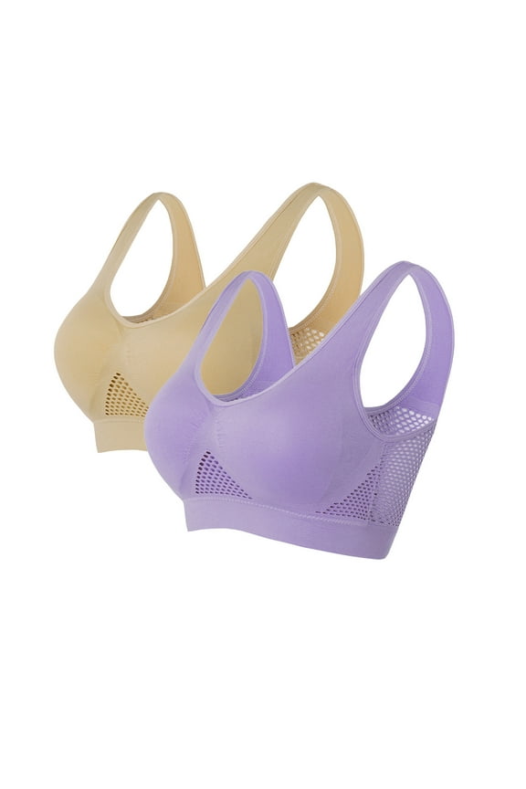 2PC Sports Bras for Women High Support Breathable Mesh Bras No Underwire Plus Size Seamless Bras Comfort Underwear