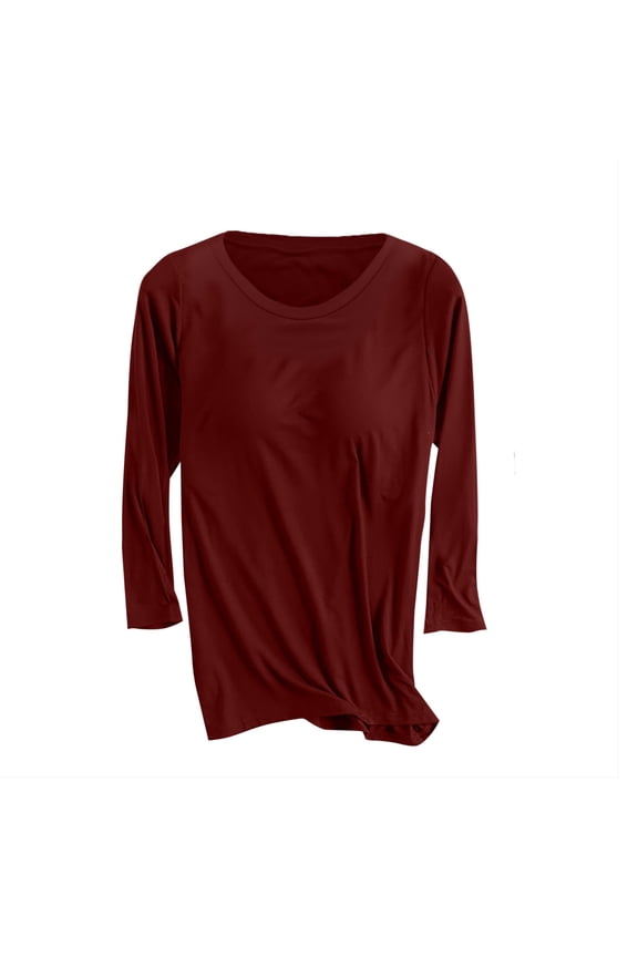3/4 Length Sleeve Womens Tops with Built in Bra Spring Summer Casual Tunic T Shirts Crewneck Soft Basic Tees S-2XL