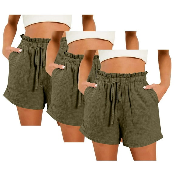 snilers 3 PCS Shorts for Women High Waisted Drawstring Summer Beach Shorts Fashion Vacation Outfit Multicolour