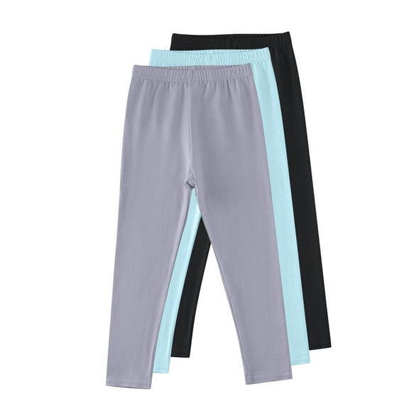 snilers 3 Pack Girls Leggings Elastic Waist Stretchy Yoga Pants Casual Solid Base Layer Long Trousers Soft Comfy Lightweight Sweatpants 7-8Years