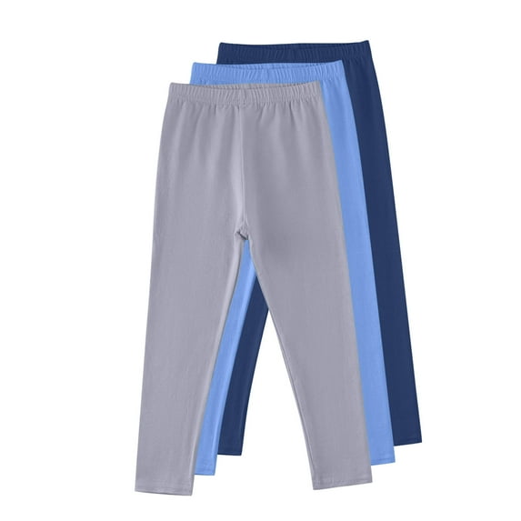 snilers 3 Pack Girls Pants Elastic Waist Stretchy Yoga Leggings Soft Comfy Base Layer Sweatpants Casual Solid Lightweight Cotton Trousers 7-8Years