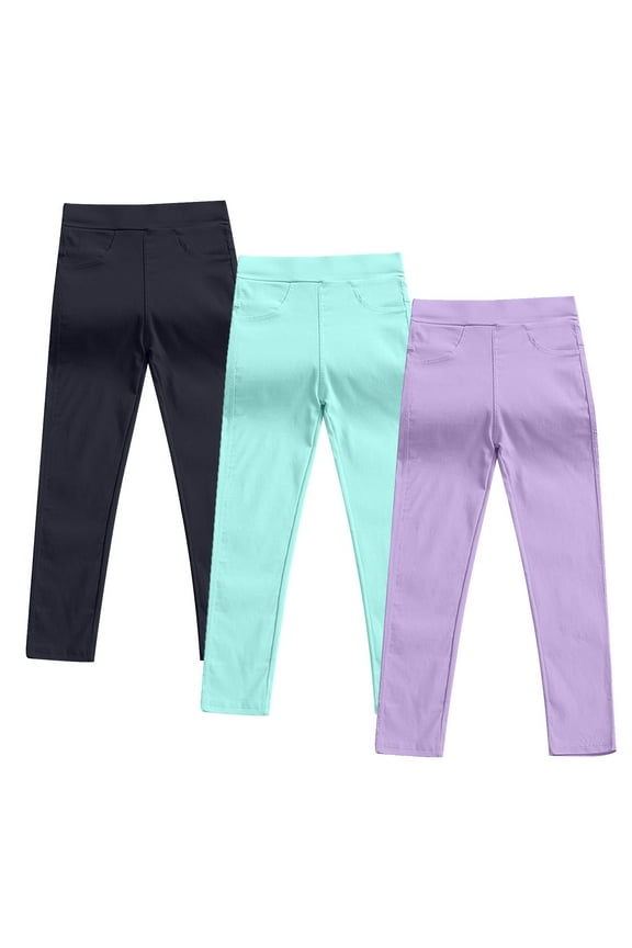 3 Pack Toddler Kids Boy Girls Pants Slim Fitted Stretch Elastic Waistband Comfortable Everyday Casual Pants School Weekend