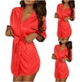 thumbnail image 1 of snilers 3 Pcs Robes for Women Casual Lightweight 3/4 Length Sleeve Spa Bathrobes Fashion Color Block Lace Trim Pajamas Loungewear, 1 of 7