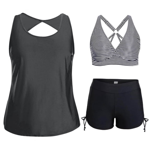 snilers 3 Piece Tankini Swimsuits for Women Swim Tank Top Bathing Suits with Boy Shorts and Bra Athletic Swimwear S-3XL
