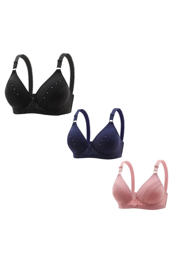3PC Brass for Women No Underwire Breathable Embroidered Everyday Bras Comfort Full Coverage Sleep Bras