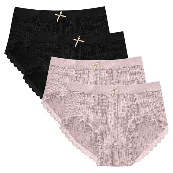 snilers 4 Pcs Womens Underwear Full Coverages Bikini Panties Classic Solid Color Lace Stretch Hipster Mid Rise Ladies Briefs