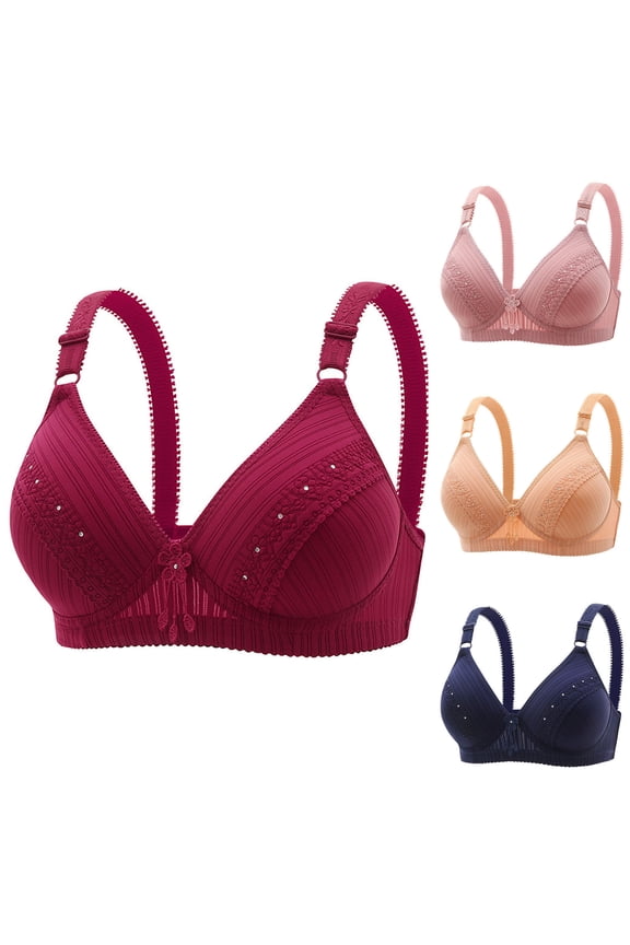 4PC Brass for Women No Underwire Breathable Embroidered Everyday Bras Comfort Full Coverage Sleep Bras