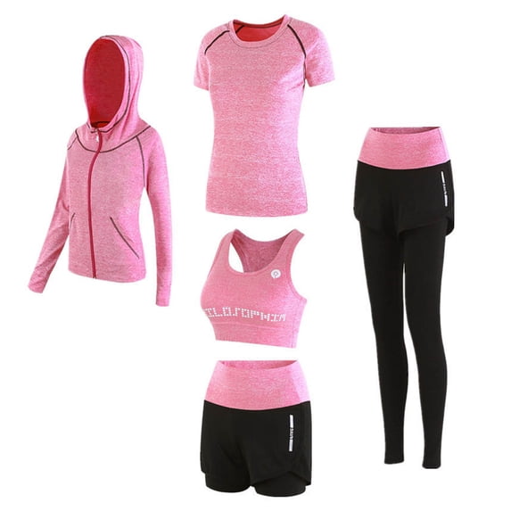 snilers 5pcs Workout Outfits for Women Athletic Sets Sport Suits Yoga Gym Fitness Exercise Clothes Jogging Tracksuits Activewear L