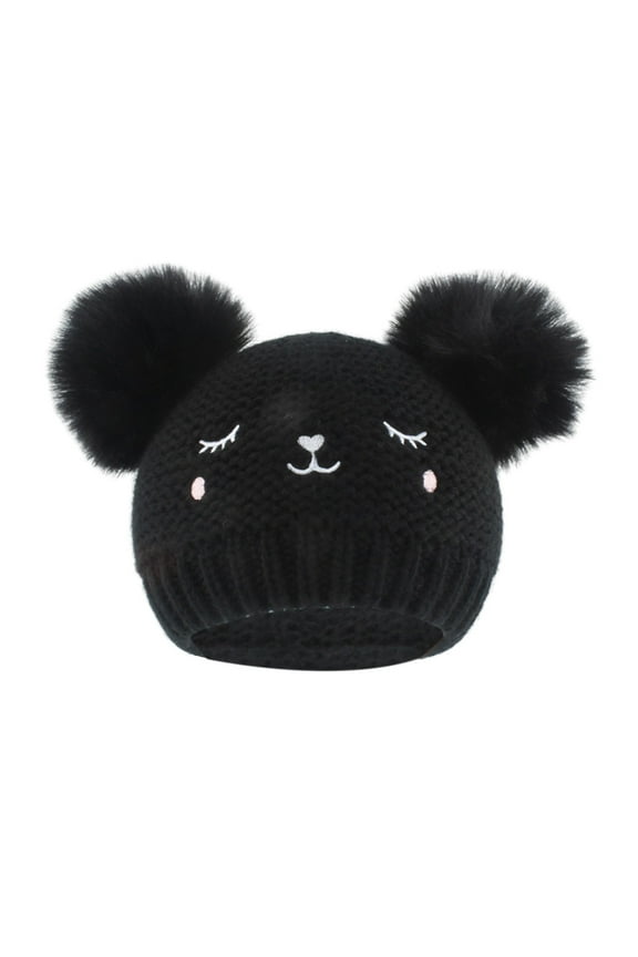 Baby Beanie Cute Bear Pompom Winter Hat Soft Comfortable Lightweight Cap Fashion Solid Warm Knitted Beanies Hats for Girls 0-3 Years Free Size