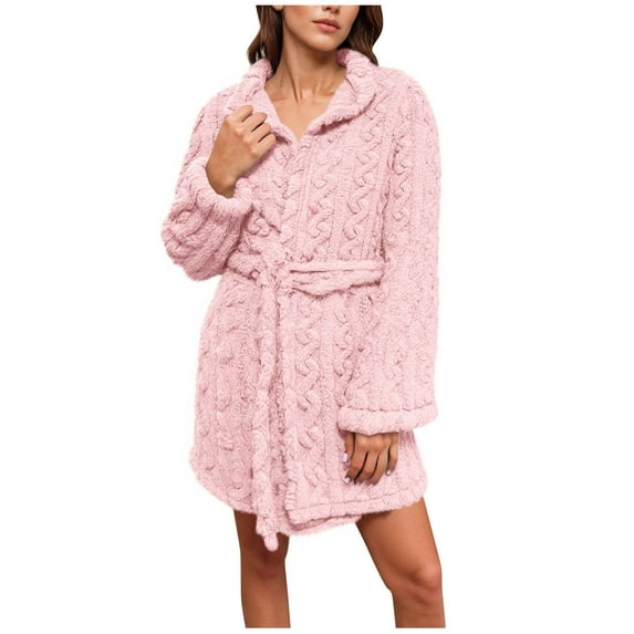 snilers Bathrobes for Women Water Absorbent Quick Dry Spa Robe Cable Plush Long Sleeve Loungewear Warm Winter Soft Comfy Fleece Pajamas with Belt