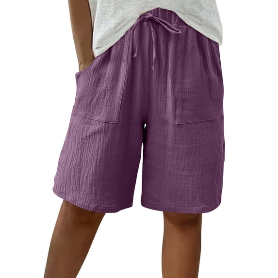 snilers Bermuda Shorts for Women Knee Length Elastic Waist Drawstring Trousers Loose Wide Leg Sweatpants with Pockets Summer Casual Beach Clothes