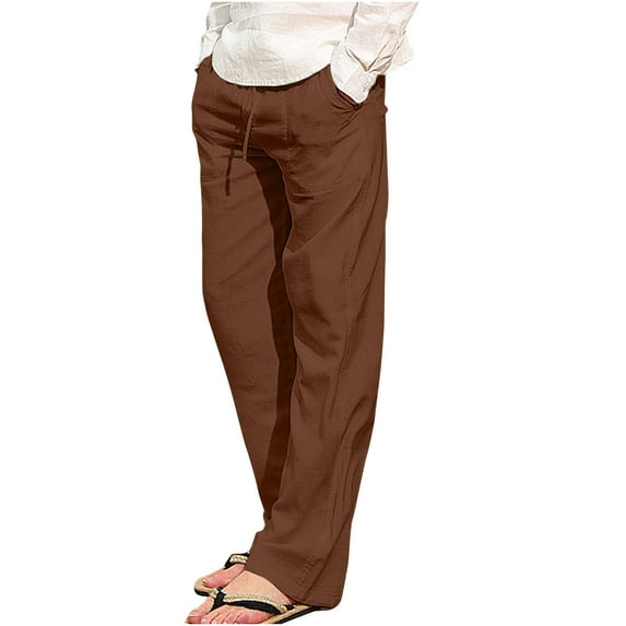 snilers Big and Tall Linen Pants for Mens Loose Fit Straight Wide Leg Pants Breathable Casual Beach Pants with Pockets S-5XL