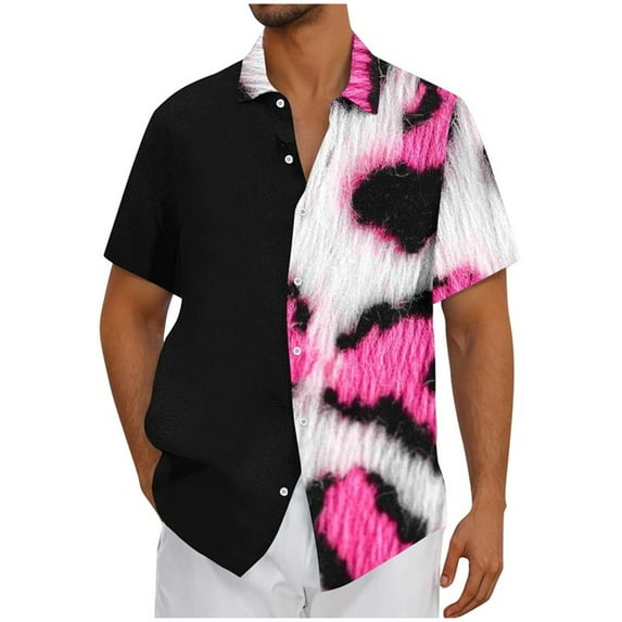 snilers Big and Tall Linen Shirts for Men Breathable Button Down Collared Casual Tops Summer Beach Hawaii Leopard Print Short Sleeve Blouses