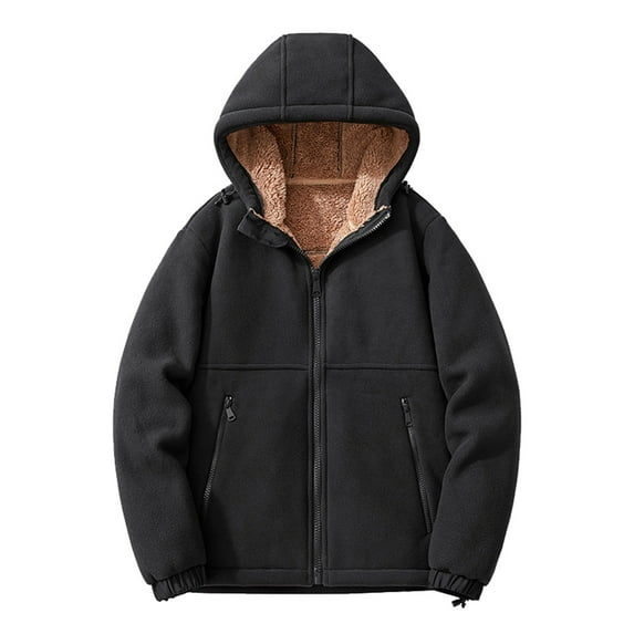 snilers Big and Tall Men's Jackets Hooded Fleece Sherpa Lined Winter Jacket Full Zipper Warm Thick Solid Color Outerwear with Pocket