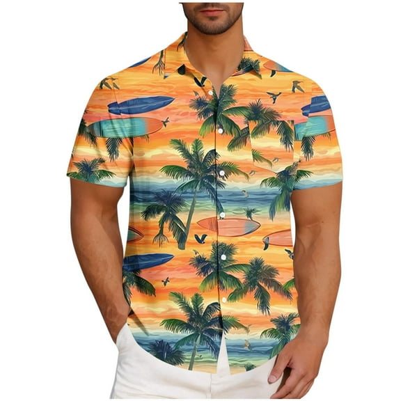 snilers Big and Tall Men's Shirts Button Down Collared Stretch Casual Tops Short Sleeve Summer Beach Hawaii 3D Graphic Print Blouses