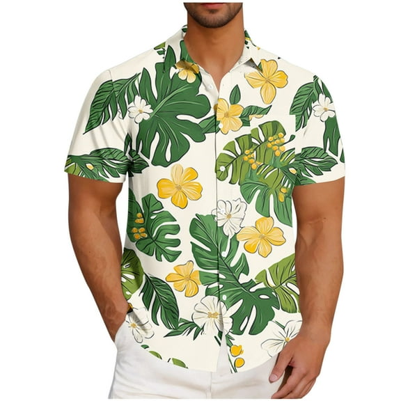 snilers Big and Tall Mens Beach Shirts Button Up Short Sleeve Palm Printed Turndown Blouses Loose Fitted Summer Hawaii Tops with Pocket