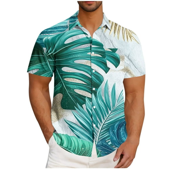 snilers Big and Tall Mens Beach Shirts Button Up Short Sleeve Palm Printed Turndown Blouses Loose Fitted Summer Hawaii Tops with Pocket