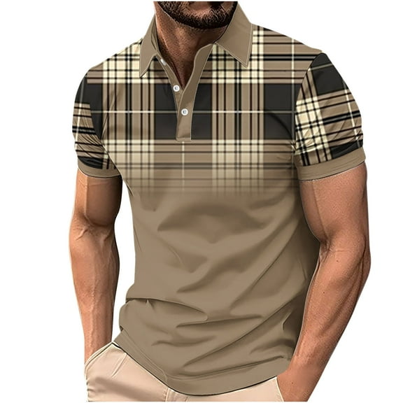 snilers Big and Tall Mens Golf Shirts Short Sleeve Button Down Pullover Plaid Printed Casual Work Shirt Summer Regular Fitted Tops