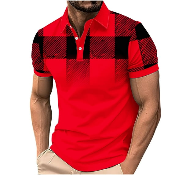 snilers Big and Tall Mens Golf Shirts Short Sleeve Button Down Pullover Plaid Printed Casual Work Shirt Summer Regular Fitted Tops