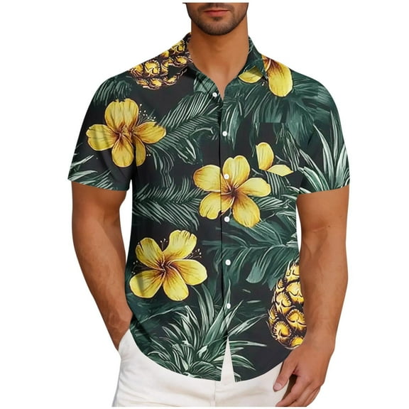 snilers Big and Tall Mens Shirts Stretch Button Down Collared Casual Tops Summer Beach Hawaii 3D Graphic Print Blouses