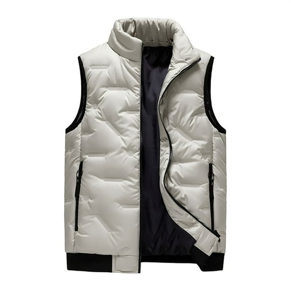 snilers Big and Tall Mens Vests Zip-Up Stand Collar Waterproof Solid Color Vest Jacket Winter Warm Outdoor Photography Fishing Waistcoats with Pocket